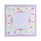 White and lime trellis mahjong mat with cocktails, flamingos and disco balls, shown flat from above on white