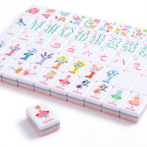 Bloomsbury mahjong tiles in angled rows with the flower fairy jokers in front