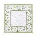 Olive and leaf green flowering branch mahjong mat on white with a Greek key frame, shown flat from above