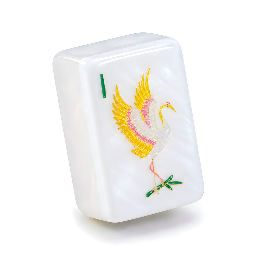 Single Gilded Crane mahjong tile, front