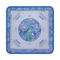 Cornflower blue hydrangea mahjong mat with a pale ice blue playing field, shown flat from above on white