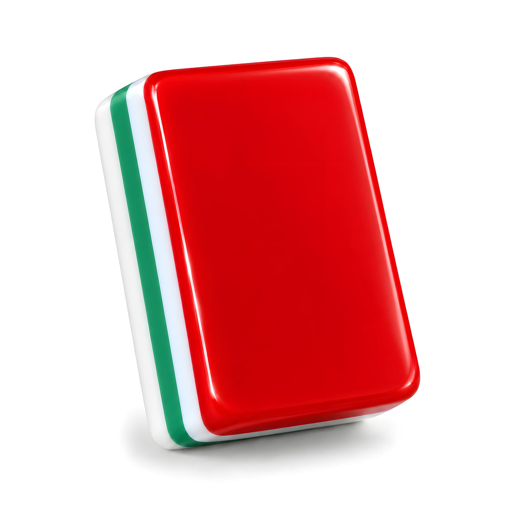 Single Holly mahjong tile from the back, showing the red back and candy-stripe side