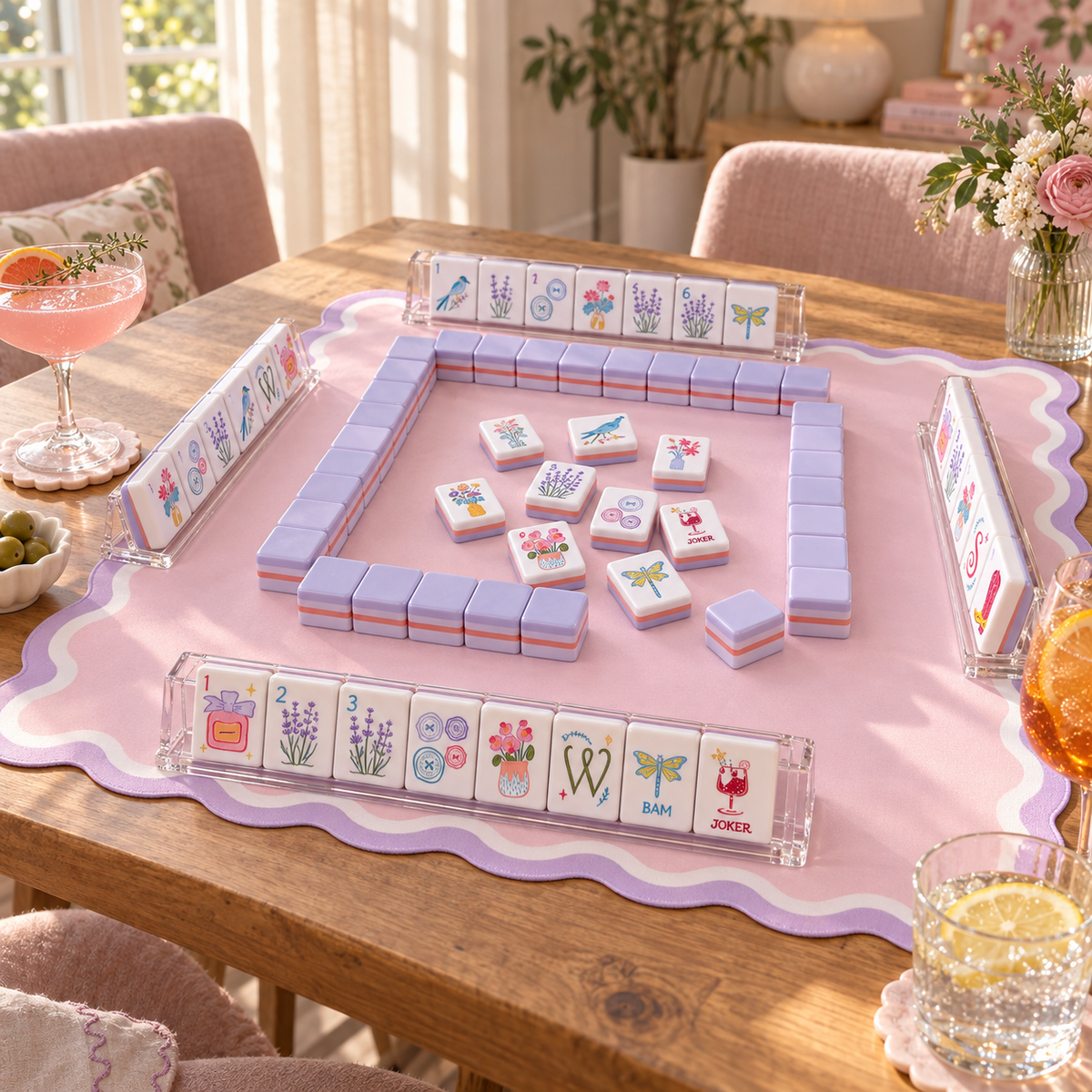 Violette American mahjong set on a table