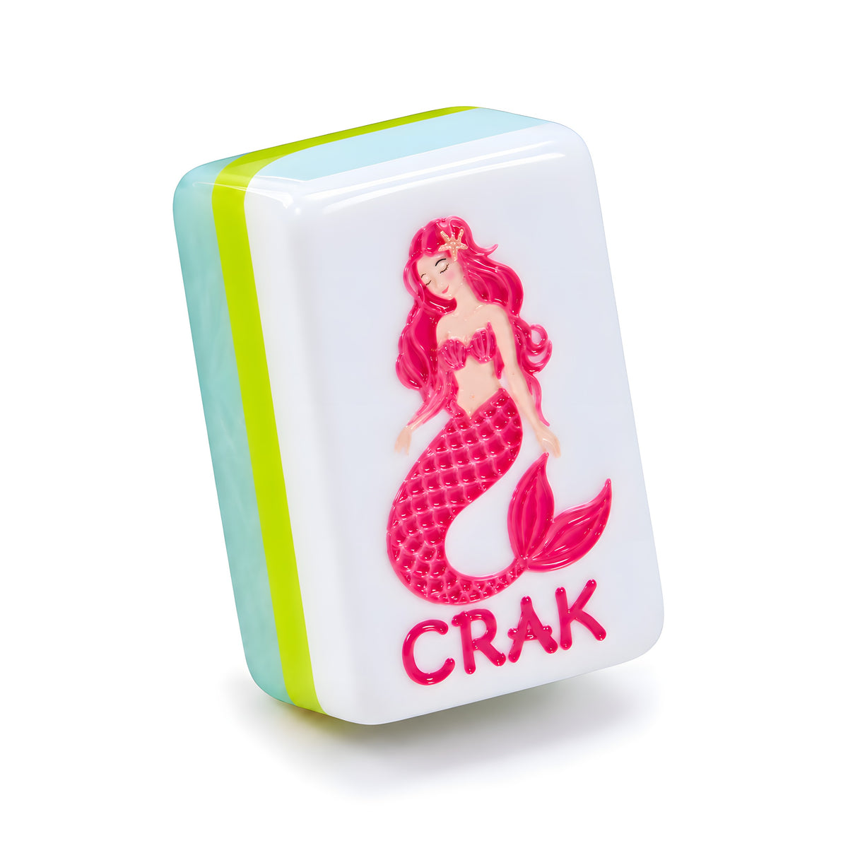 Single Mermaid mahjong tile showing the pink mermaid CRAK dragon and the white, lime and aqua layered edge