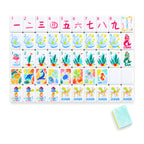 Mermaid American mahjong tiles, one of each tile laid out in a grid with one tile face down showing the pearly aqua back