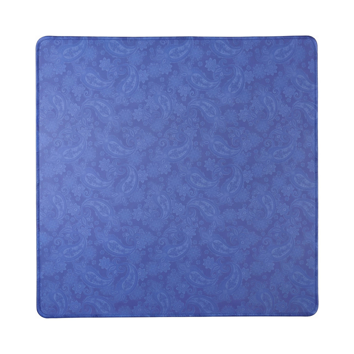 Plain royal blue mahjong mat with a tonal paisley print, shown flat from above on white