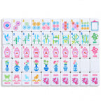 Palm Beach Pink American mahjong tiles laid out in full, with lace doily dots, ginger jar craks and butterfly wind tiles