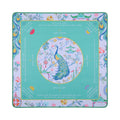 Jade green mahjong mat with a peacock in the center circle and a peacock feather border, shown flat from above on white