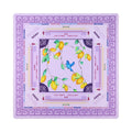 Lavender lemon branch mahjong mat with a purple Greek key border, shown flat from above on white