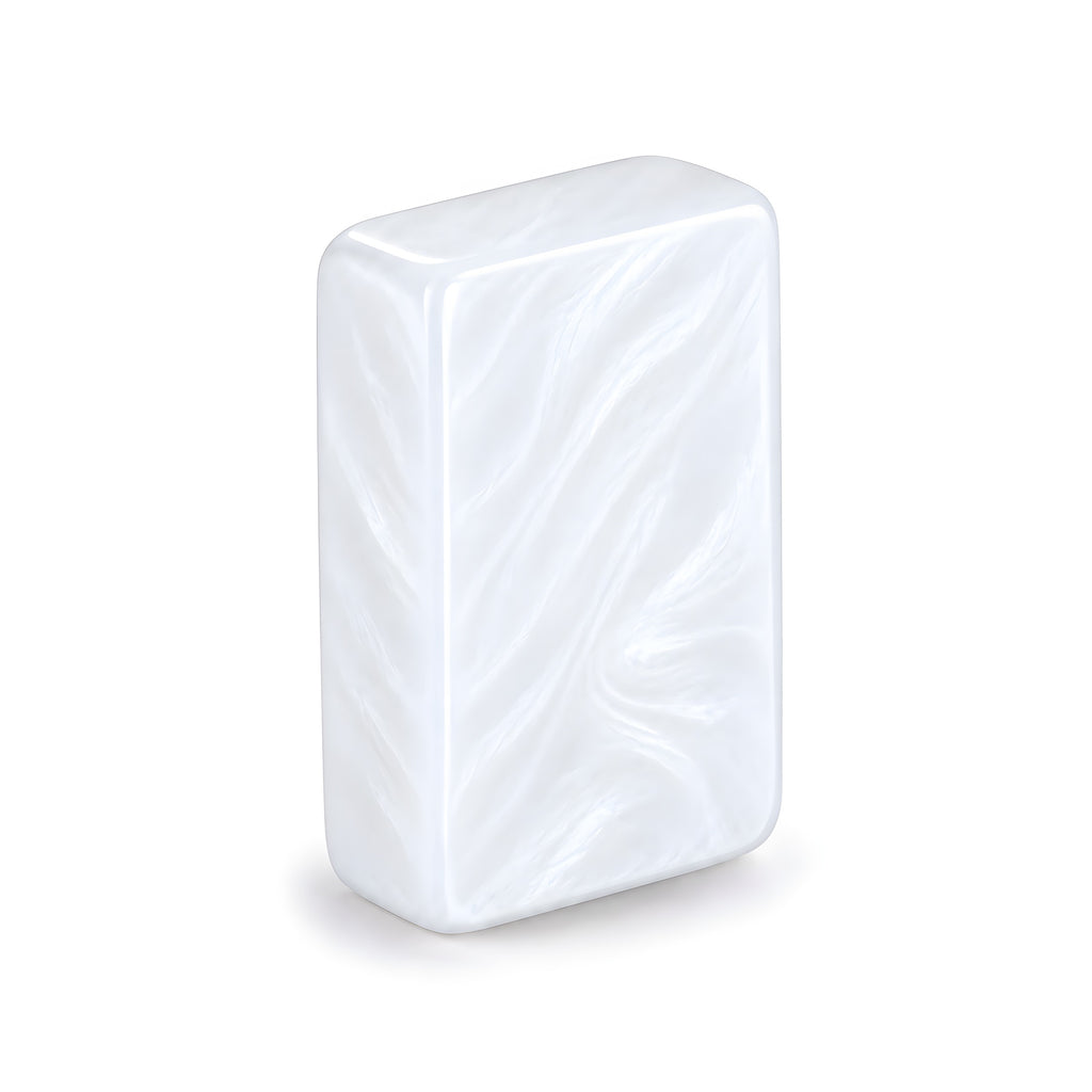 Single Princess Pearl mahjong tile from the back, showing the pearly white swirled acrylic