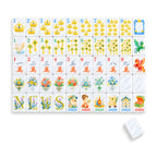 Princess Pearl American mahjong tiles, one of each tile laid out in a grid with one tile face down showing the pearly white back