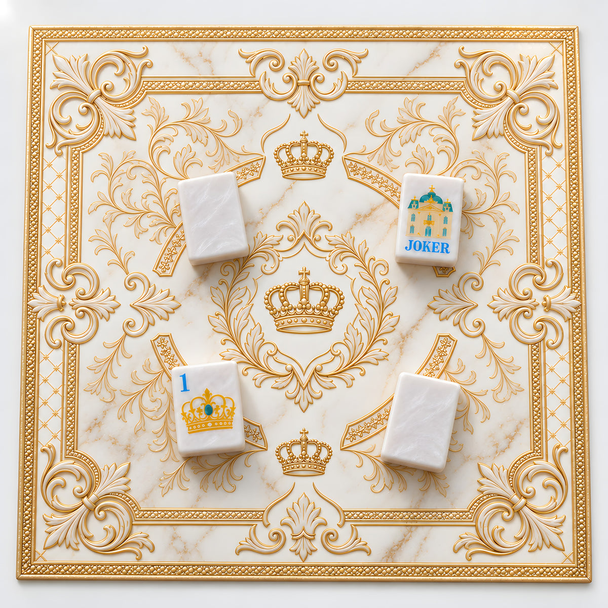 Princess Pearl mahjong tiles on a gold and marble crown mat