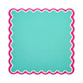 Plain emerald green mahjong mat with a white and hot pink scalloped border, shown flat from above on white