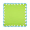 Plain lime green mahjong mat with a white and aqua scalloped border, shown flat from above on white