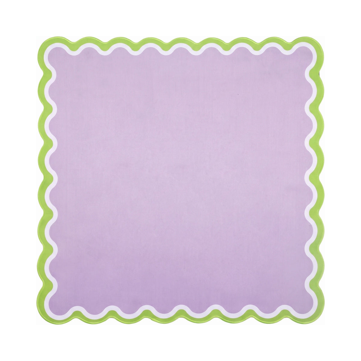 Plain lilac mahjong mat with a white and apple green scalloped border, shown flat from above on white