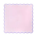 Plain powder pink mahjong mat with a white and lavender scalloped border, shown flat from above on white