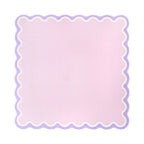 Plain powder pink mahjong mat with a white and lavender scalloped border, shown flat from above on white