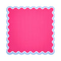 Plain hot pink mahjong mat with a white and cornflower blue scalloped border, shown flat from above on white