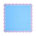 Plain cornflower blue mahjong mat with a white and orchid scalloped border, shown flat from above on white